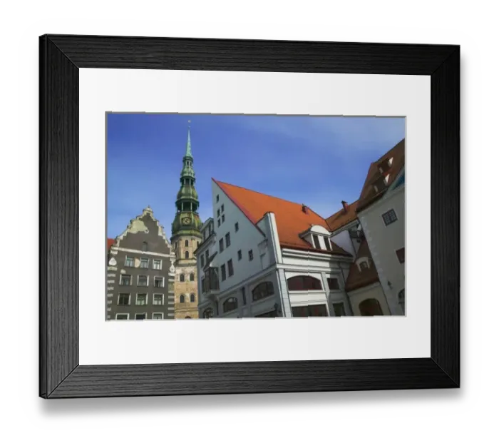 Framed Print : Dome Cathedral and quaint houses in pedestrian area, Riga, Latvia Framed Print : Dome Cathedral and quaint houses in pedestrian area, Riga, Latvia
