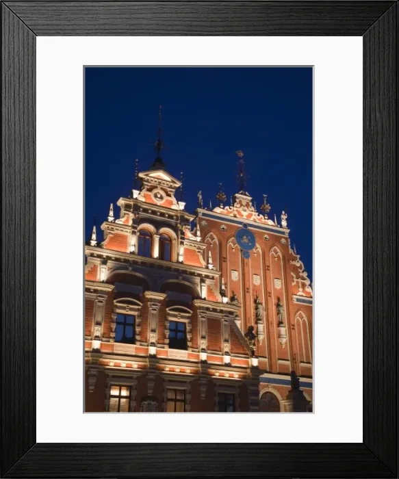 Framed Print : Latvia, Riga, Vecriga, Old Riga, Blackheads House, b. 1344, exterior, evening Framed Print : Latvia, Riga, Vecriga, Old Riga, Blackheads House, b. 1344, exterior, evening