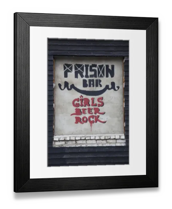 Framed Print : Latvia, Western Latvia, Kurzeme Region, Liepaja, waterfront bar sign