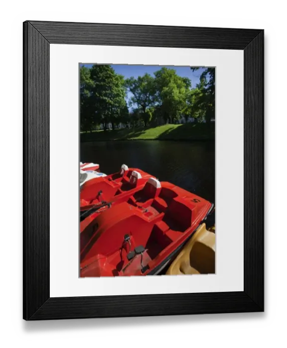 Framed Print : Latvia, Riga, Vecriga, Old Riga, Bastejkalns City Park, tourist boats on city canal