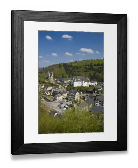 Framed Print : Luxembourg, Clervaux. High angle view of town and Clervaux Castle (c. 12th c) Framed Print : Luxembourg, Clervaux. High angle view of town and Clervaux Castle (c. 12th c)