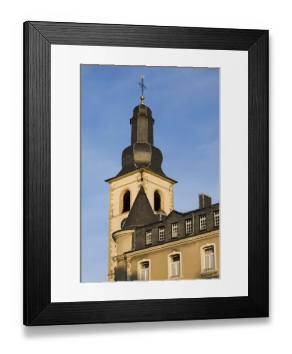 Framed Print : Luxembourg, Luxembourg City. Sunset light on church buildings on rue Sigefroi, upper town