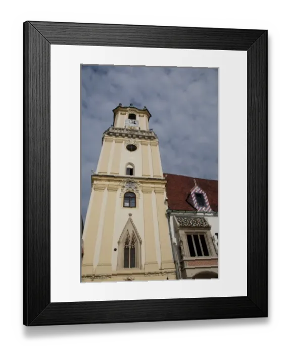 Framed Print : Slovakia, Bratislava. Historic downtown Main Square, 15th century Town Hall (aka
