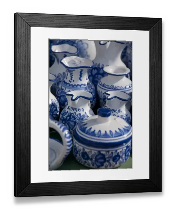 Framed Print : Slovakia, Bratislava. Historic downtown Main Square, traditional Slovakian souvenir pottery Framed Print : Slovakia, Bratislava. Historic downtown Main Square, traditional Slovakian souvenir pottery