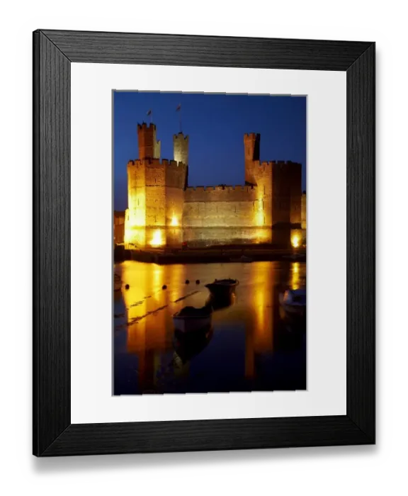 Framed Print : Caernarfon Castle reflected in River Seiont at dusk, Caernarfon, Wales