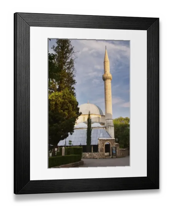 Framed Print : Karadozbegova Karadjosbey Karadjos Bey Mosque on the Brace Fejica street. Historic town of Mostar