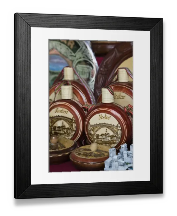 Framed Print : Bosnia-Hercegovina - Mostar. Old Town Mostar Market- Souvenir Flasks