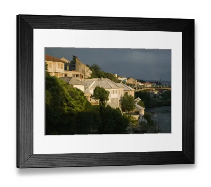Framed Print : Bosnia-Hercegovina - Mostar. Old Town Mostar  /  Ottoman Era Buildings  /  Sunset