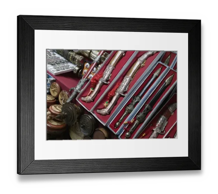 Framed Print : Bosnia-Hercegovina - Mostar. Old Town Mostar Market- Souvenir Ottoman Era Swords Framed Print : Bosnia-Hercegovina - Mostar. Old Town Mostar Market- Souvenir Ottoman Era Swords