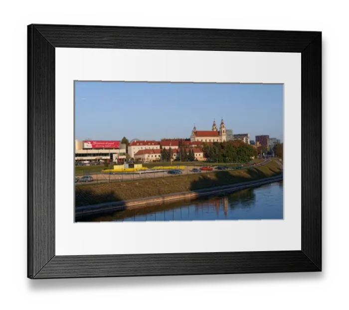 Framed Print : Downtown Vilnius, Lithuania, Our Lady of the Sign Cathedral with skyline and skyscrapers Framed Print : Downtown Vilnius, Lithuania, Our Lady of the Sign Cathedral with skyline and skyscrapers