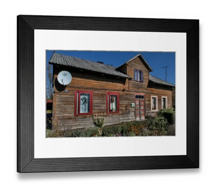 Framed Print : Old traditional wooden house in Marijampole in country near Vilnius, Lithuania Framed Print : Old traditional wooden house in Marijampole in country near Vilnius, Lithuania