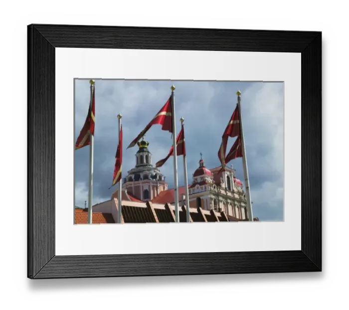 Framed Print : Flag poles and church spires in Town Hall Square, Vilnius, Lithuania Framed Print : Flag poles and church spires in Town Hall Square, Vilnius, Lithuania