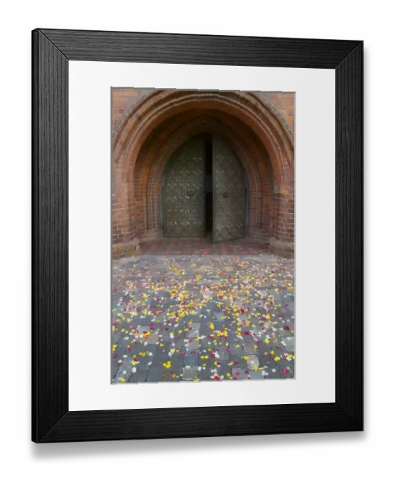 Framed Print : Flower petals fallen on the street outside gate of St. Annes Church, Vilnius Framed Print : Flower petals fallen on the street outside gate of St. Annes Church, Vilnius