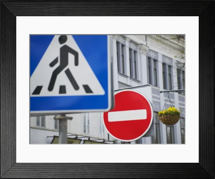 Framed Print : Traffic sign with house, Vilnius, Lithuania Framed Print : Traffic sign with house, Vilnius, Lithuania
