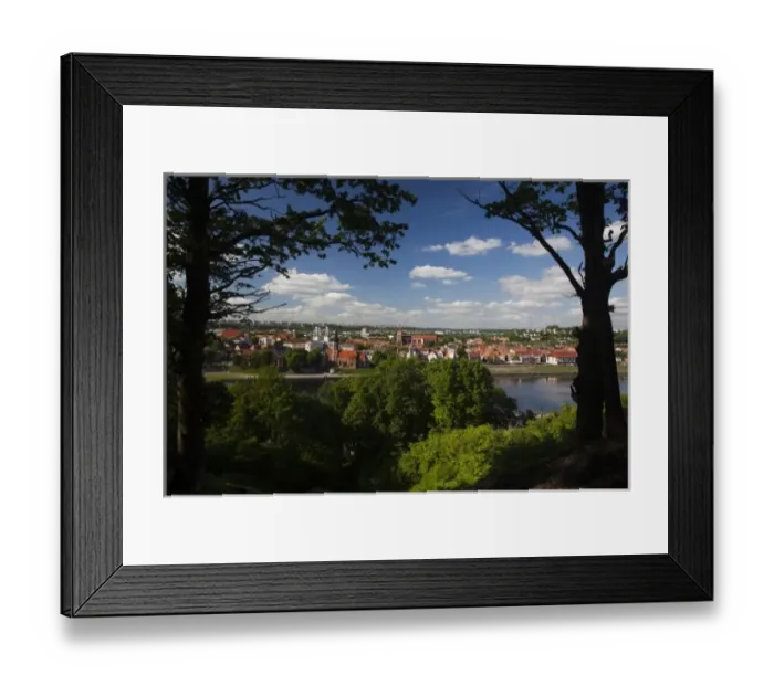 Framed Print : Lithuania, Central Lithuania, Kaunas, elevated view of Vytautas Church, Aleksoto tiltas bridge