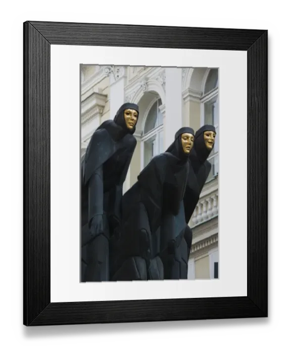 Framed Print : Lithuania, Vilnius, Three Muses sculpture atop Lithuanian National Drama Theater Framed Print : Lithuania, Vilnius, Three Muses sculpture atop Lithuanian National Drama Theater