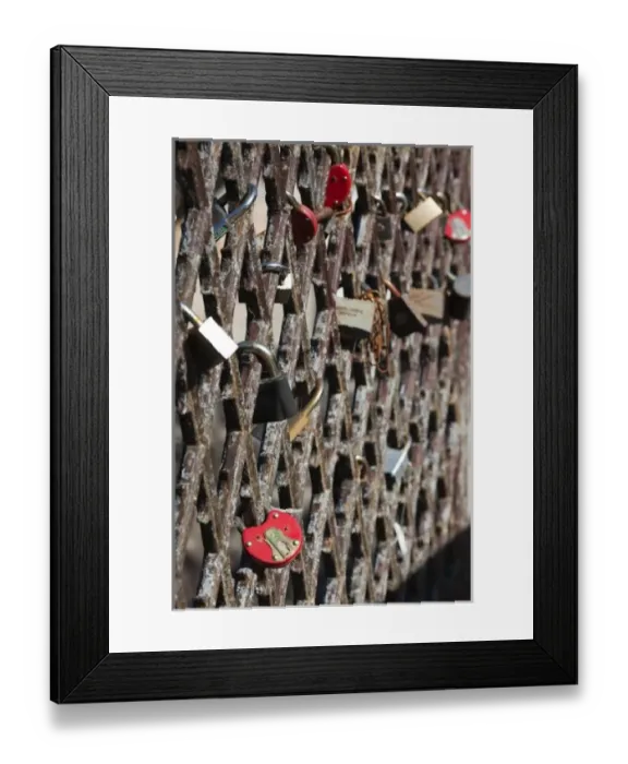 Framed Print : Lithuania, Vilnius, Uzupis Area, Bohemian Vilnius, footbridge with lovers locks Framed Print : Lithuania, Vilnius, Uzupis Area, Bohemian Vilnius, footbridge with lovers locks