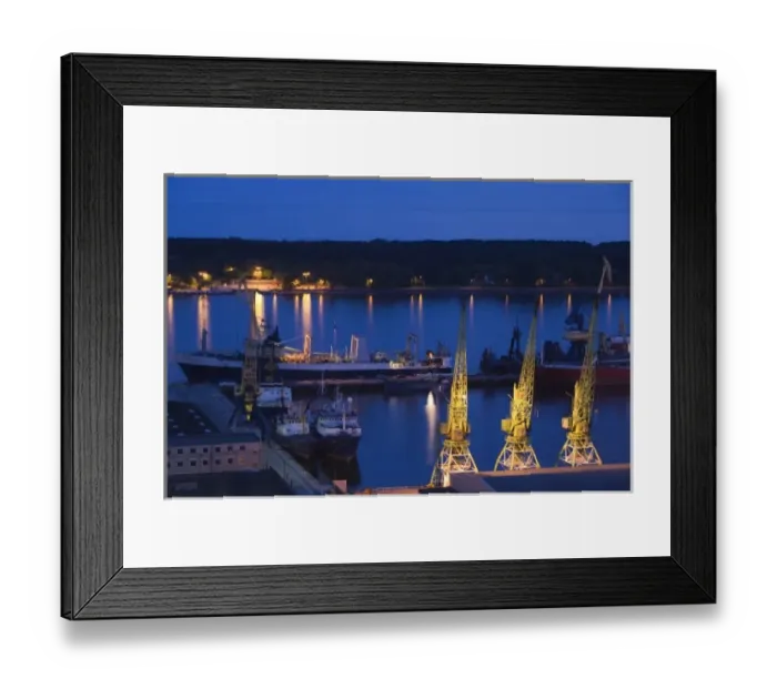 Framed Print : Lithuania, Western Lithuania, Klaipeda, elevated view of the commercial port and Curonian Lagoon Framed Print : Lithuania, Western Lithuania, Klaipeda, elevated view of the commercial port and Curonian Lagoon