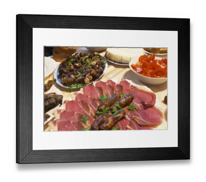 Framed Print : Montenegrin food speciality: Smoked and dry cured ham and smoked sausages. Durovic Jovo Winery Framed Print : Montenegrin food speciality: Smoked and dry cured ham and smoked sausages. Durovic Jovo Winery