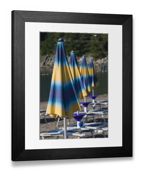 Framed Print : Montenegro, Becici. Becici Beach - Beach Umbrellas