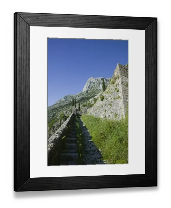 Framed Print : Montenegro, Kotor Bay  /  Kotor. Trail atop Kotors mountainside fortifications