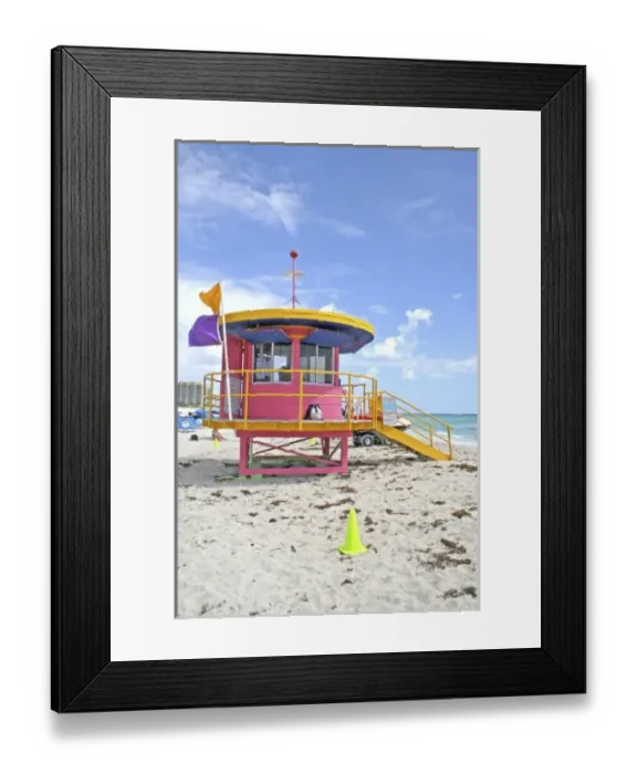 Framed Print : Colorful lifeguard stand modern art deco architecture, Miami Beach Florida Framed Print : Colorful lifeguard stand modern art deco architecture, Miami Beach Florida
