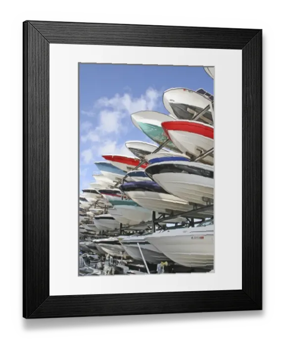 Framed Print : Small boat rack storage Coconut Grove Florida Framed Print : Small boat rack storage Coconut Grove Florida