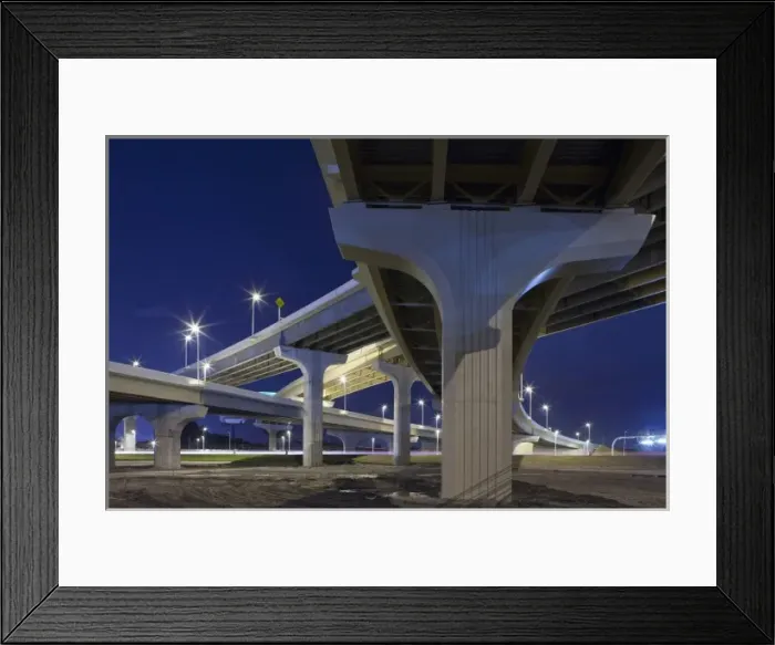 Framed Print : USA, Florida, Tampa, Expressway bridges near Tampa International Airport at night