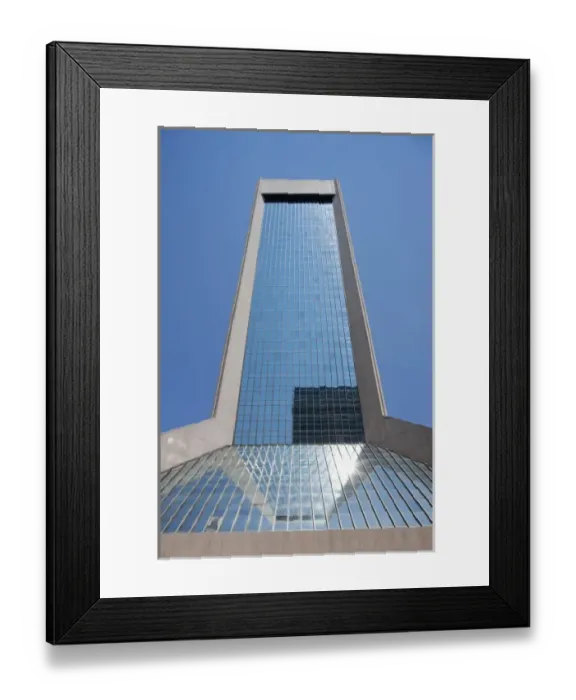 Framed Print : USA, Florida, Jacksonville, Clear blue sky reflected off glass office tower in downtown Framed Print : USA, Florida, Jacksonville, Clear blue sky reflected off glass office tower in downtown