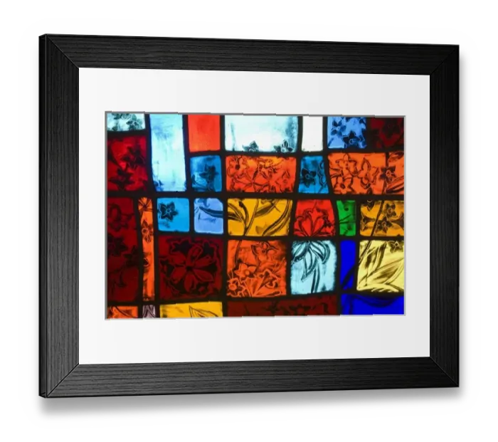 Framed Print : Colorful stained glass at a church with nature themes Framed Print : Colorful stained glass at a church with nature themes