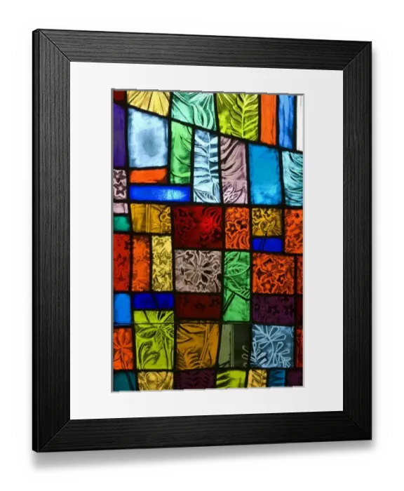 Framed Print : Colorful stained glass at a church with nature themes Framed Print : Colorful stained glass at a church with nature themes