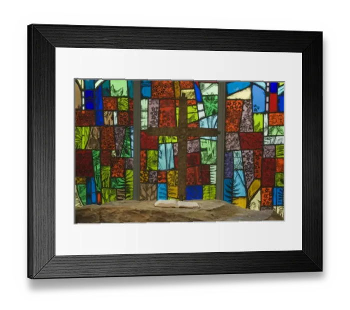 Framed Print : Colorful stained glass at a church with nature themes Framed Print : Colorful stained glass at a church with nature themes