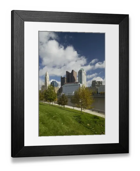 Framed Print : USA, Ohio, Columbus: City Skyline along Sciotto River / Daytime Autumn Framed Print : USA, Ohio, Columbus: City Skyline along Sciotto River / Daytime Autumn