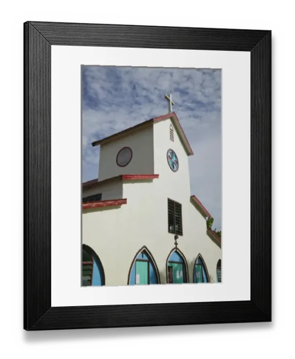Framed Print : Vanuatu, Espiritu Santo Island, Luganville. La Roseraie Village Church  /  Morning