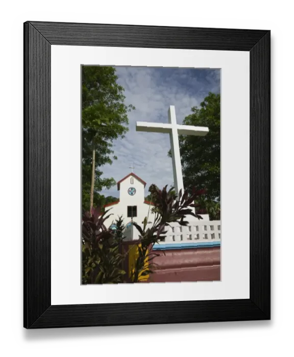 Framed Print : Vanuatu, Espiritu Santo Island, Luganville. La Roseraie Village Church  /  Morning