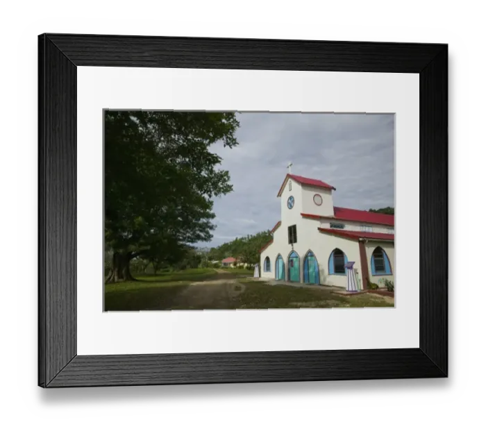 Framed Print : Vanuatu, Espiritu Santo Island, Luganville. La Roseraie Village Church / Morning Framed Print : Vanuatu, Espiritu Santo Island, Luganville. La Roseraie Village Church / Morning
