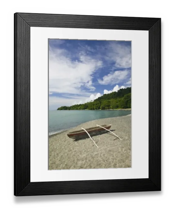 Framed Print : Vanuatu, Espiritu Santo Island, MATANTAS. View of Big Bay with outrigger boat Framed Print : Vanuatu, Espiritu Santo Island, MATANTAS. View of Big Bay with outrigger boat