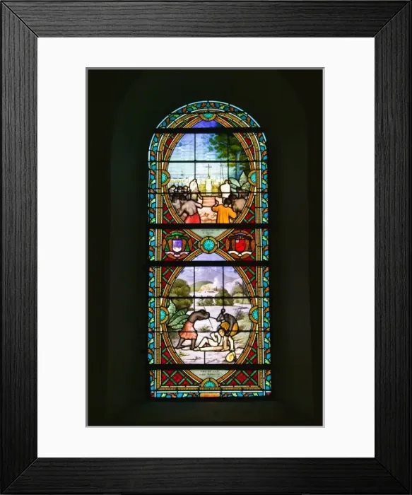 Framed Print : New Caledonia, Northern Grande Terre Island, Balade. Stained glass window commemorating