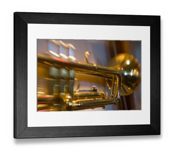 Framed Print : French Polynesia. Close-up of brass trumpet used in band