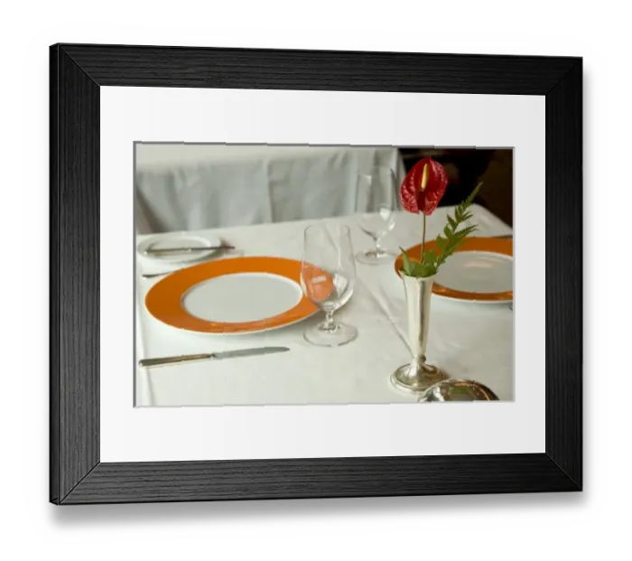 Framed Print : French Polynesia, Society Islands. Set table in the main dining room on the Paul
