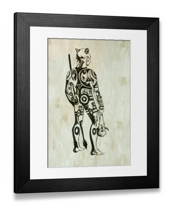 Framed Print : French Polynesia, Society Islands. Painted tapa cloth