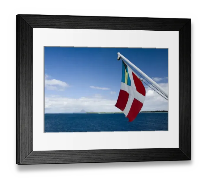 Framed Print : French Polynesia, Society Islands. The civil ensign of the Bahamas flies from