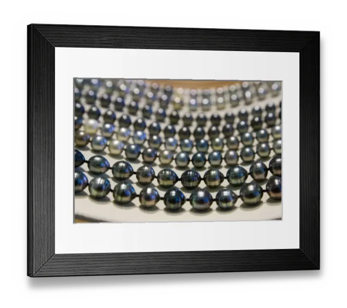 Framed Print : French Polynesia, Society Islands, Bora Bora. Close-up of strands of black pearls Framed Print : French Polynesia, Society Islands, Bora Bora. Close-up of strands of black pearls