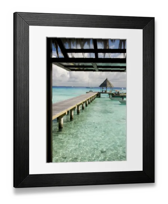 Framed Print : French Polynesia, Society Islands, Rangiroa. View from the bar at the Kia Ora Hotel