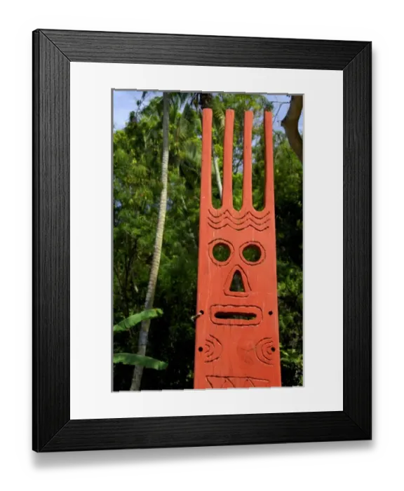 Framed Print : South Pacific, French Polynesia, Tahiti. Open air Tiki Temple park, ancient site