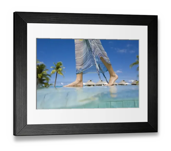 Framed Print : South Pacific, Bora Bora, Female tourist poolside. (PR  /  MR)