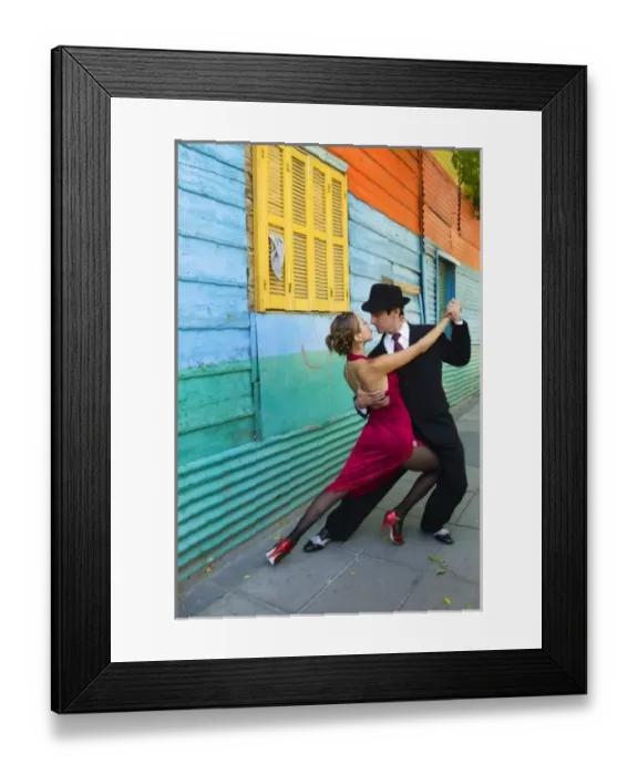 Framed Print : South America, Argentina, Buenos Aires, La Boca. Couple showing one of many tango dance positions Framed Print : South America, Argentina, Buenos Aires, La Boca. Couple showing one of many tango dance positions