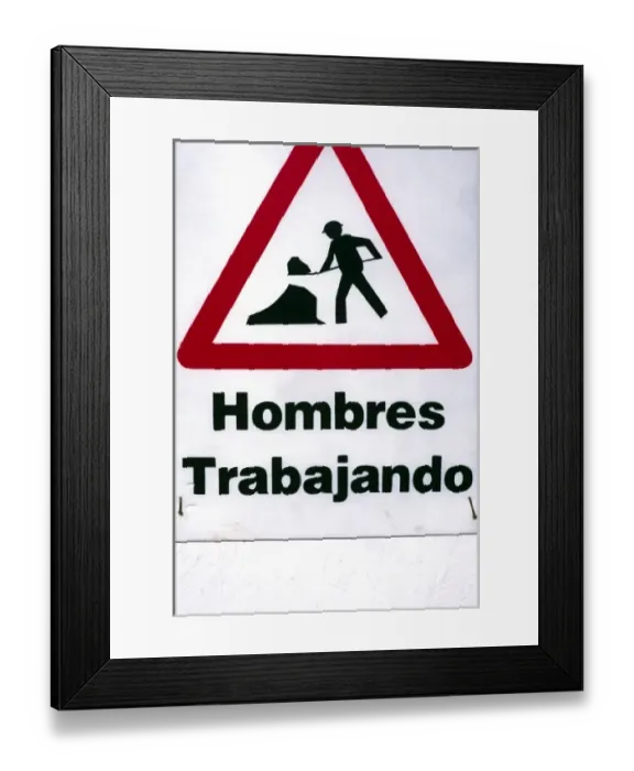 Framed Print : Buenos Aires, Argentina, Sign that says men working Framed Print : Buenos Aires, Argentina, Sign that says men working