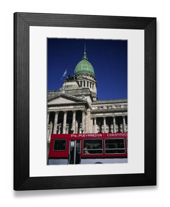 Framed Print : Buenos Aires, Argentina, The green domed Palacio del Congreso and a city bus Framed Print : Buenos Aires, Argentina, The green domed Palacio del Congreso and a city bus