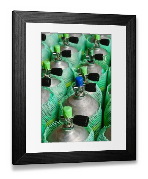 Framed Print : Yap. Dive tanks at the Manta Ray Bay Hotel Framed Print : Yap. Dive tanks at the Manta Ray Bay Hotel